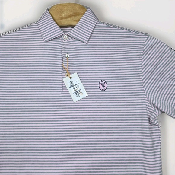 Peter Millar Crown Sport Mens Sm Polo NWT Lake Geneva CC Golf Shirt Pink Striped